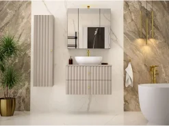 Mueble De Lavabo|Armario de baño de cachemira para lavabo de 80 cm con frentes ranurados Aqua