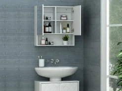 Vente-unique Mueble De Pared Para Baño|Mueble De Aseo|Armario de baño de pared con espejo - estanterías para el cuarto de baño - - ZUMPA