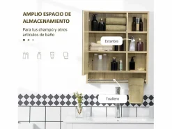 Basic Mueble De Aseo|Armario de baño Enebro Kleankin con espejo, estantes y toallero natural 70x60x15 cm