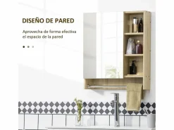 Basic Mueble De Aseo|Armario de baño Enebro Kleankin con espejo, estantes y toallero natural 70x60x15 cm