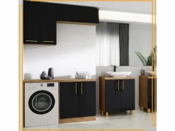 Armario de baño independiente de 60 cm para lavabo de encimera en roble craft . Negro Outlet