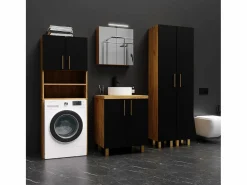 Armario de baño independiente de 60 cm para lavabo de encimera en roble craft . Negro Outlet