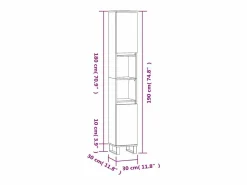 vidaxl Armario de baño madera contrachapada 30x30x190 cm Blanco Outlet