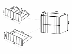 Mueble De Lavabo|Armario de baño para lavabo de 60 cm con frentes ranurados Arcos