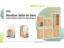 Sobuy Armario de Baño para Ropa Sucia Mueble Multifuncional para Baño con 1 Cesto y 3 Cajones 80 x 35 x 90cm Natural BZR97-N ES Color natural claro Clearance