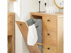Sobuy Armario de Baño para Ropa Sucia Mueble Multifuncional para Baño con 1 Cesto y 3 Cajones 80 x 35 x 90cm Natural BZR97-N ES Color natural claro Clearance