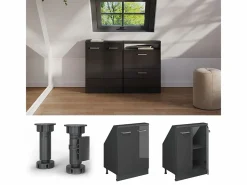 Vicco Armario Para Buhardilla|Armario de cocina para techo inclinado antracita alto brillo 60x46x81.6 r-line