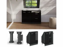 Vicco Armario de cocina para techo inclinado brillo intenso 60x46x81.6 r-line Negro New