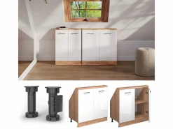 Vicco Armario de cocina para techo inclinado alto brillo 80x46x81.6 r-line Blanco