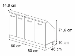 Armario de cocina para techo inclinado gris ado 140x46x81.6 r-line^Vicco
