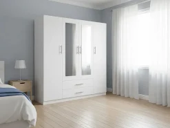 Saldosystocks Armario|Armario de Dormitorio 4 Puertas W, con Espejo,