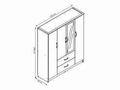 Saldosystocks Armario|Armario de Dormitorio 4 Puertas DN, con Espejo Sonoma 190x160x50 cm