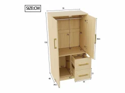 OKWISH Armario|Armario de dormitorio, armario color natural con dos puertas y dos cajones, tiradores metálicos