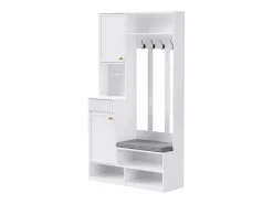 Perchero|Armario de entrada completo con banco, 4 ganchos, puertas y cajones, MDF, (100x180x35cm)