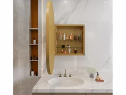 Mueble De Pared Para Baño|Armario de espejo ovalado de pared con estructura de metal y estantes ajustables, para baño, salón y dormitorio, (91 x 61 x 12 cm)