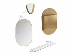 Mueble De Pared Para Baño|Armario de espejo ovalado de pared con estructura de metal y estantes ajustables, para baño, salón y dormitorio, (91 x 61 x 12 cm)