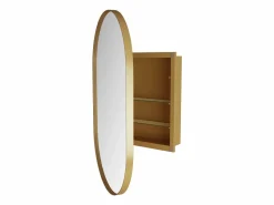 Mueble De Pared Para Baño|Armario de espejo ovalado de pared con estructura de metal y estantes ajustables, para baño, salón y dormitorio, (91 x 61 x 12 cm)
