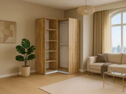 armario de esquina 2 puertas L109 cm blanco y natural claro - LAMIKI^Vente-unique Discount