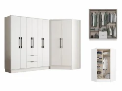 Vente-unique Armario de esquina de 8 puertas y 2 cajones Ancho 263 cm en - FEOVA Blanco Online