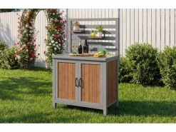 Merax Armario de jardín de madera - 80 x 51 x 148,5 cm - con encimera + estantes + 2 puertas - natural Color natural claro Online