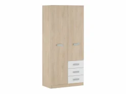 Armario de Madera con 2 Puertas, Altillo y 3 Cajones – Puccini -Andersen, Perfecto para Dormitorios Matrimoniales e Infantiles, 94,8x207,6x50 cm Beige Best