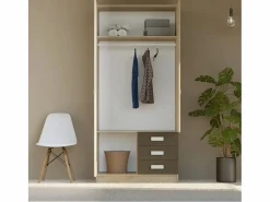 Armario de Madera con 2 Puertas, Altillo y 3 Cajones – Puccini - Grafito, Perfecto para Dormitorios Matrimoniales e Infantiles, 94,8x207,6x50 cm Beige Best