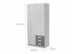 Armario de Madera con 2 Puertas, Altillo y 3 Cajones – Puccini - Grafito, Perfecto para Dormitorios Matrimoniales e Infantiles, 94,8x207,6x50 cm Beige Best