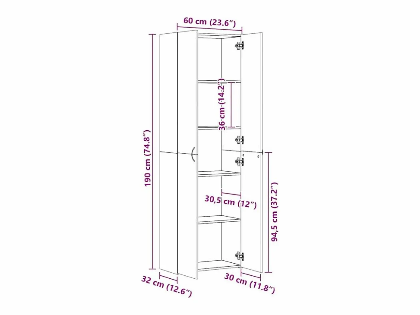 Armario de oficina 60x32x190 cm Madera de ingeniería^ Best
