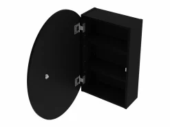 Vente-unique Armario de pared ovalado negra para el cuarto de baño con espejo, Ancho 48 x Alt. 60 x Prof. 15 cm, RURI Negro Discount