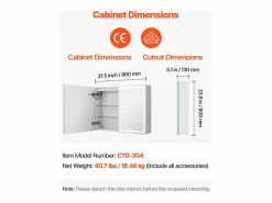 Mueble De Pared Para Baño|Armario de Pared para Baño SucceBuy Armario de Tocador con Espejo HD y LED de 3 Colores con Intensidad Variable, Enchufes y Puertos USB, 60 x 80 cm