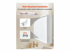 Mueble De Pared Para Baño|Armario de Pared para Baño SucceBuy Armario de Tocador con Espejo HD y LED de 3 Colores con Intensidad Variable, Enchufes y Puertos USB, 60 x 80 cm