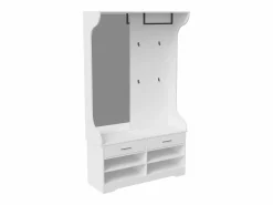Armario de pasillo con espejo, ganchos y zapatero - Diseño moderno Blanco Hot