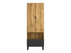 Perchero|Armario de recibidor con cajón, estantes regulables y perchero, tablero de partículas de madera, color natural y negro (180x38x65 cm)