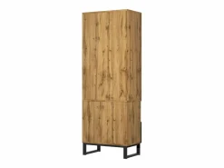 Perchero|Armario de recibidor con cajón, estantes regulables y perchero, tablero de partículas de madera, color natural y negro (180x38x65 cm)