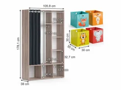 Vicco Armario de ropa para niños sonoma 105.8x38x178.1 luigi Color natural claro