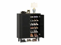 Tribesigns Armario de zapatos de 6 niveles con puertas de persiana, estantería organizadora de zapatos de madera con estantes ajustables Negro