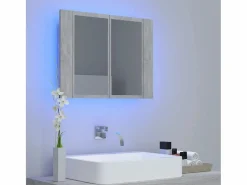 Mueble De Pared Para Baño|Armario espejo baño luz LED acrílico hormigón 60x12x45 cm ES236629
