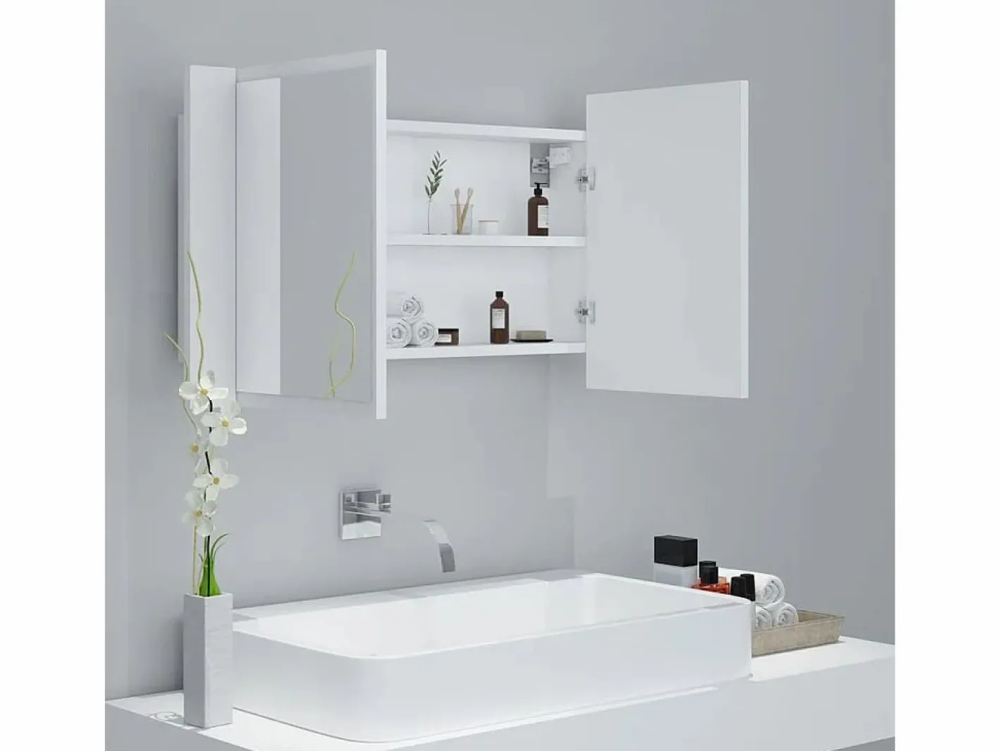 Armario espejo de baño con luz LED acrílico 80x12x45 cm^vidaxl Outlet