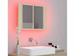 Armario espejo de baño LED acrílico roble Sonoma 60x12x45 cm ES265074 Marru00f3n Online