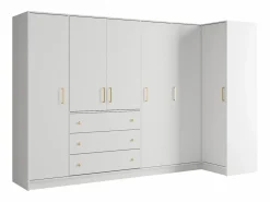Vente-unique Armario esquinero 6 puertas y 3 cajones L311 cm en color - LIZANDRO Blanco New