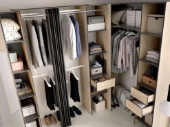 Vente-unique Armario Abierto, Vestidor|Armario esquinero con 1 puerta, cortina y espejo, 231 cm de ancho, natural y antracita - BETRAND