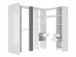 Vente-unique Armario Abierto, Vestidor|Armario esquinero con 1 puerta, cortina y espejo, 231 cm de ancho, y gris - BETRAND