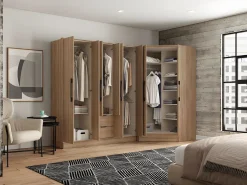 Vente-unique Armario|Armario esquinero de 8 puertas y 2 cajones L263 cm color natural - FEOVA