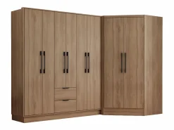 Vente-unique Armario|Armario esquinero de 8 puertas y 2 cajones L263 cm color natural - FEOVA
