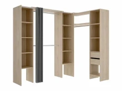 Vente-unique Armario Abierto, Vestidor|Armario esquinero extensible L164/234 cm roble y gris DORIAN