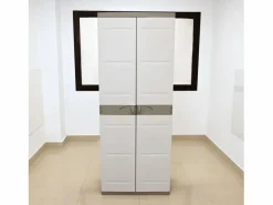 Armario exterior Titanium 2 puertas , 4 estantes regulables, resina 70x176x41 cm Beige Outlet