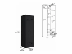 TuHome Armario falkland en melamina con 2 puertas ,2 estantes , 1 barra para colgar ropa , 1 gabinete superior y 1 cajon , , 179 cm X 59.2 cm X 50 cm Negro Outlet