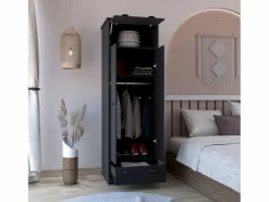 TuHome Armario falkland en melamina con 2 puertas ,2 estantes , 1 barra para colgar ropa , 1 gabinete superior y 1 cajon , , 179 cm X 59.2 cm X 50 cm Negro Outlet