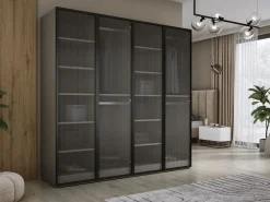 Armario: Platino / Vidrio Ranurado, 200 x 200 x 51 cm Gris Discount