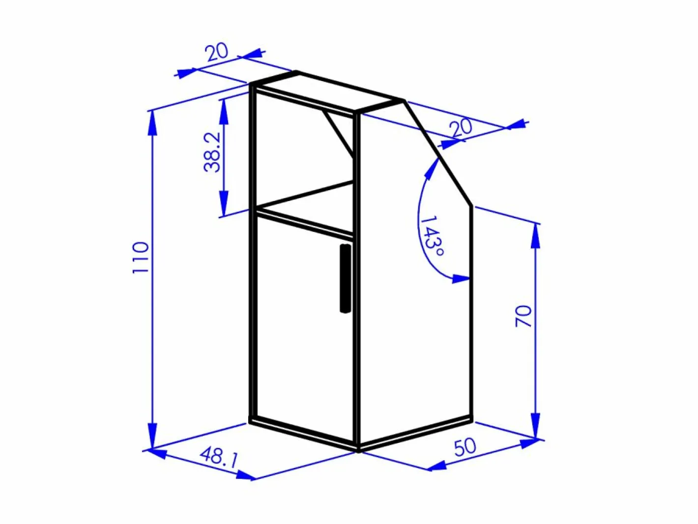 Vente-unique Armario Para Buhardilla|Mueble De Almacenaje|Armario inclinado para techo abuhardillado 1 puerta 2 estantes y 1 estante - ADEZIO